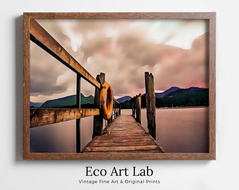 Wooden Pier on Lake Sunrise Printable Wall Art, Wooden Pier Print, Pier on Lake Print, Sunrise Pier Printable, Lake Landscape Wall Decor