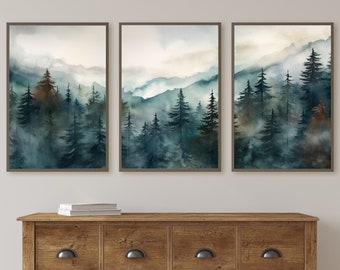 Set of 3 Prints. Watercolor Mountain Prints. 3 Piece Wall Art. Landscape Print Set. Mountain Wall Art. Gallery Wall Set. Modern Home Decor