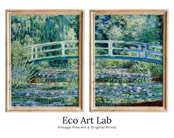 Water Lilies & Bridge by Claude Monet Set of 2 Prints. Printable Famous Fine Art Prints. Instant Download Vintage Painting. 2 Piece Wall Art