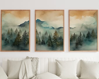 3 Piece Wall Art. Mountain Wall Art. Gallery Wall Set. Set of 3 Prints. Watercolor Mountain Print. Landscape Print Set. Modern Home Decor