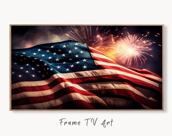 Samsung Frame TV Art 4k American Flag & Fireworks Art. Patriotic Samsung TV Art. Digital Download 4th of July USA Art for Samsung Frame Tv