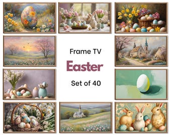Easter Decor Samsung Frame TV Art Set. Easter Eggs, Bunnies and Easter Baskets Original Paintings . Spring Frame TV Art 4K