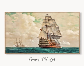 Samsung Frame TV Art 4K Vintage Sailing Ship at Full Sail, Nautical Wall Decor. Instant Download Boat Art for Frame TV. Vintage Art for TV