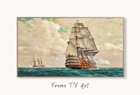Samsung Frame TV Art 4K Vintage Sailing Ship at Full Sail