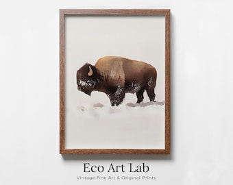 Buffalo Print, Winter Art Animal Poster. Bison In Snow Wall Art Digital Painting. Printable Wall Art Bison Buffalo Wall Art Instant Download