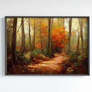 Forest Trail Autumn Landscape Digital Painting. Printable Fall Wall Art ...