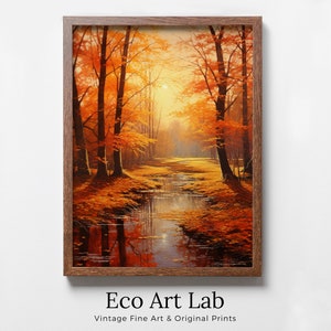 Wald Fluss im Herbst Landschaftsmalerei. Druckbare Kunst. Haus oder Büro Dekor. Natur-Druck-Herbst-Kunst. Sofort Download