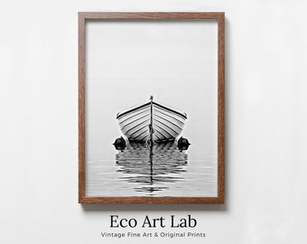 Boat At Sea Print Nautical Wall Decor. Printable Wall Art. Digital Print. Black and White Print. Minimalist Wall Art. Vertical Boat Poster