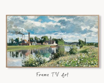 Samsung Frame TV Art 4K Camille Pissarro The River Oise Famous Landscape Painting. Instant Download Vintage Art for Samsung Frame TV. TV Art
