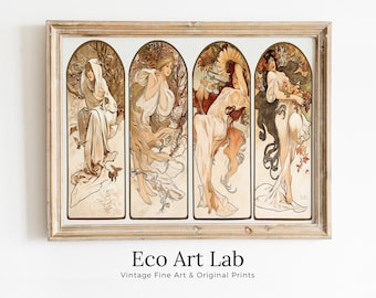 Alphonse Mucha 4 Seasons Print. Art Nouveau Poster. Vintage Painting Famous Art Print. Seasons Women Illustration. Printable Wall Art