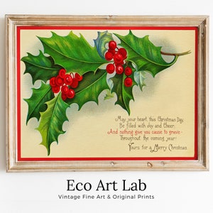 Vintage Christmas Greetings Postcard Print. Holiday Printable Wall Art. Retro Christmas Decoration. Instant Download Christmas Art Print.