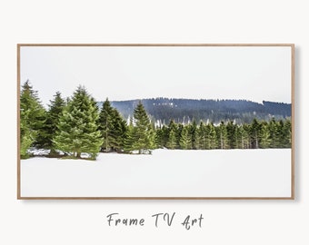 Samsung Frame TV Art 4K Green Forest in Snow Landscape. Digital Painting. Instant Download. Snow Art for Samsung Frame TV. Art for TV