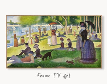 Samsung Frame TV Art 4K Georges Seurat Sunday Park Landscape Famous Painting. Antique Classic Impressionist Art for Frame TV. Downloadable