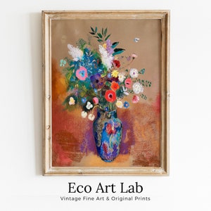 Bouquet of Flowers Still Life Printable Vintage Painting. Flower Vase Still Art Vintage Print, Antique Retro Style Colorful Instant Download