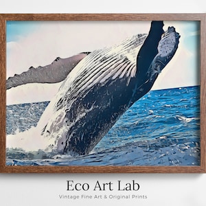 Jumping Whale Digital Painting Wall Art. Whale Printable Wall Art, Instant Download Ocean Art, Digital Print Whale Poster. Whale Art Print