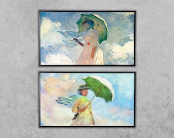 Samsung Frame TV Art 4K Famous Paintings Set of 2. Woman with a Parasol Classic Portrait Paintings. Claude Monet Fine Art for Frame TV