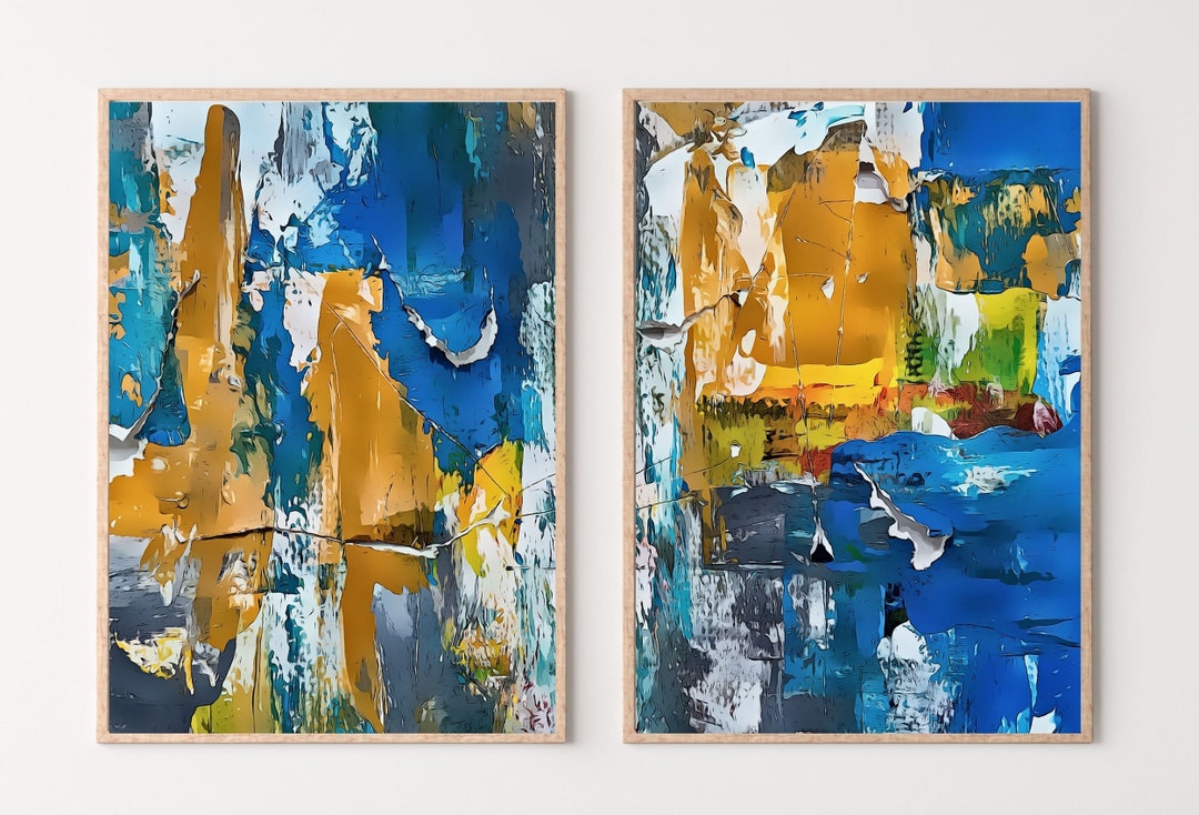 Bold Blue Abstract Painting Set of 2 Prints. Colorful Printable Wall ...