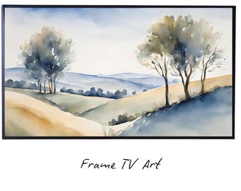Countryside Painting For Frame TV Art. Watercolor Art For Samsung Frame TV. Minimalist Decor For Modern Home.