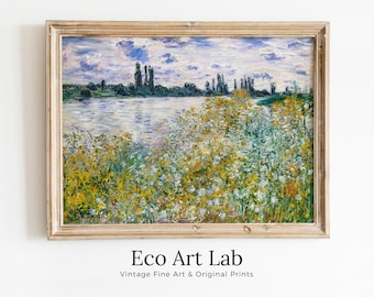 Claude Monet Flowers on The Seine Painting Famous Monet Art. Instant Download Vintage Decor. Monet Landscape Printable Wall Art. Spring Art
