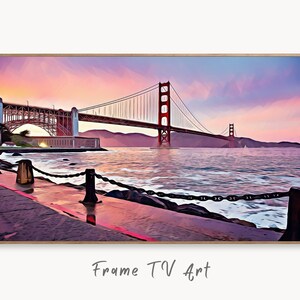 Samsung Frame TV Art 4K Golden Gate Bridge Digital Painting. Instant Download Art for TV. Colorful Frame TV Art