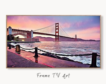 Samsung Frame TV Art 4K Golden Gate Bridge Digital Painting. Instant Download Art for TV. Colorful Frame TV Art