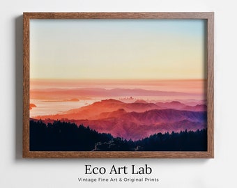 San Francisco California Sunset Landscape Digital Painting. Colorful California Printable Art. Evening Mountains Landscape Wall Art.