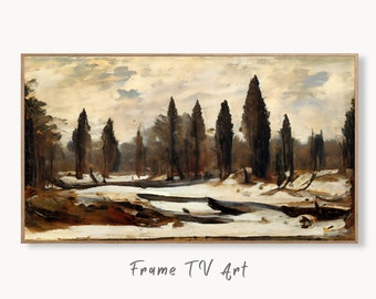 Samsung Frame TV Art 4K Winter Landscape Rustic Digital Painting. Instant Download Muted Country Art for Samsung Frame TV. Moody Art for TV