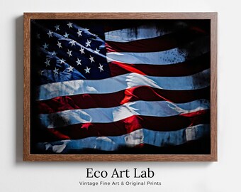 American Flag Printable Wall Art. United States Flag Digital Download Art. Distressed Flag Printable Poster. Patriotic Decor. USA Art