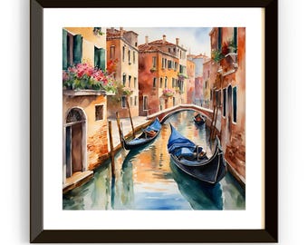 Venice Wall Art I Italy Printable Canal Home Decor I Gondola Painting Digital Download