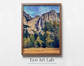 Yosemite Falls Wall Art Autumn Landscape Poster. Instant Download Yosemite Wall Art Digital Painting, Vertical Poster National Park Art