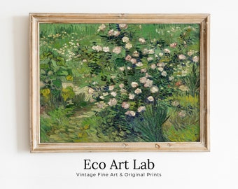 Famous van Gogh Roses Painting Art Print. Instant Download Printable van Gogh Fine Art. Vintage Botanical Art. White Roses Painting.