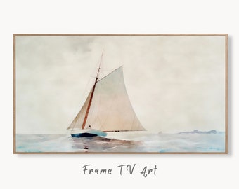 Samsung Frame TV Art 4K Sail Boat At Sea Painting, Nautical Wall Decor. Instant Download Boat Art for the Frame TV. Minimalist Art for TV