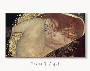Samsung Frame TV Art 4K Gustav Klimt Danae Ancient Greek Mythology Art Vintage Painting. Nude Greek Goddess Art for Frame TV. Downloadable