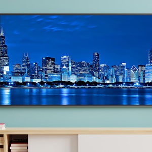 Samsung Frame TV Art of Chicago Skyline at Night Digital Download ...