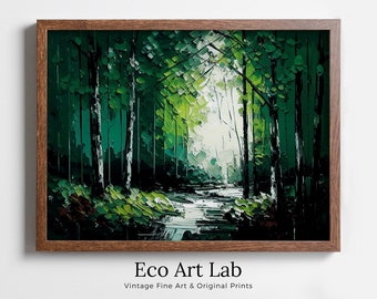 Textured Forest Landscape Printable. Green Forest Trees Painting Print. Printable Wall Art. Digital Art. Nature Decor. Mountain Forest Art