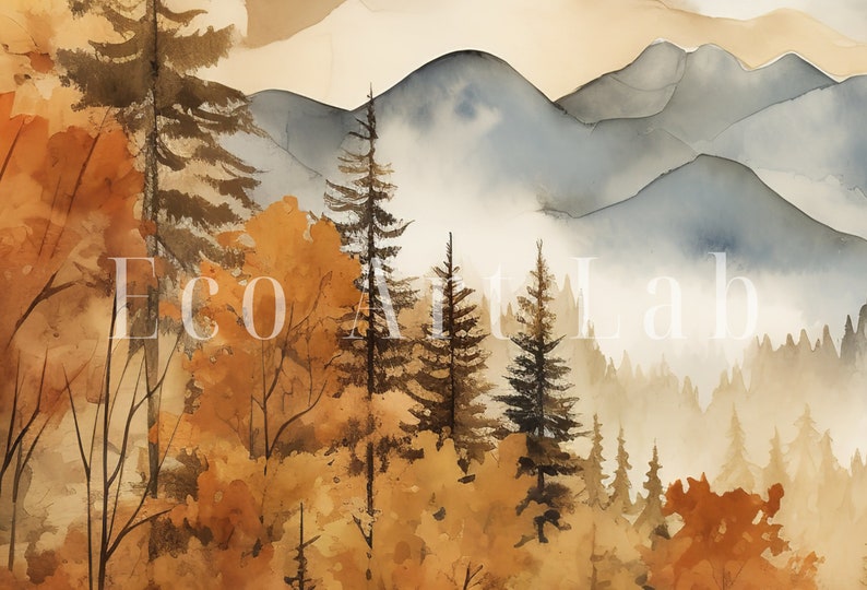 Autumn Watercolor Forest Landscape Printable. Printable Wall Art ...