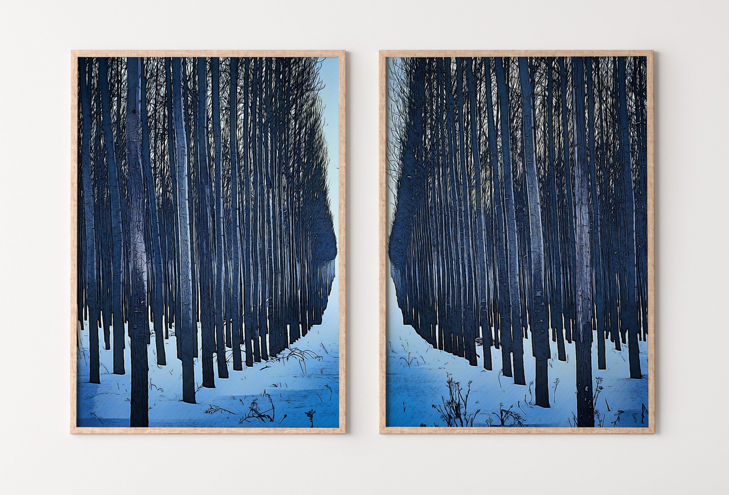 Snowy Winter Forest Set of 2 Prints Landscape Painting Nature Print ...