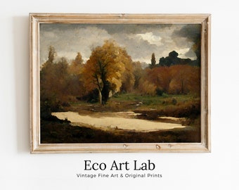 Autumn Landscape Printable Painting. Rustic Fall Art Muted Colors Digital Download. Country Decor Nature Landscape. Moody Vintage Art Print