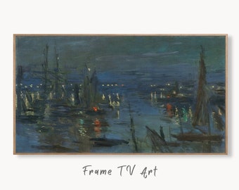 Samsung Frame TV Art 4K Monet Harbor in the Evening Famous Painting. Instant Download Vintage Art for Samsung Frame TV. Claude Monet TV Art
