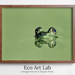 Groene kikker zit in vijver muurkunstprint. Kikkerkunst Instant Download groene dierenkwekerij afdrukbare kunst. Digitaal schilderen muurkunst kinderkamer