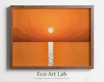 Beach Sunset Wall Art Print. Instant Download Boho Abstract Sunset Poster. Digital Sunset Painting Abstract Wall Art. Coastal Landscape Art