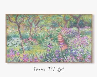 Samsung Frame TV Art 4K Garden with Irises Famous Claude Monet Painting. Instant Download Landscape Wall Art for Frame TV. Vintage Wall Art