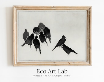 Japanese Crows Illustration Vintage Japanese Wall Art Printable Poster. 19th Century Japanese Vintage Wall Art Crow Japanese Painting