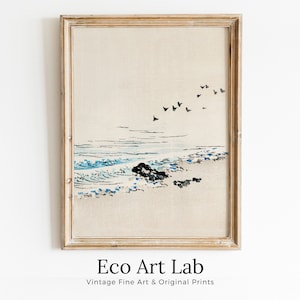 Vintage Minimalist Beach Japanese Painting Printable Wall Art. Instant Download Antique Japanese Art. 19th Century Japanese Vintage Wall Art