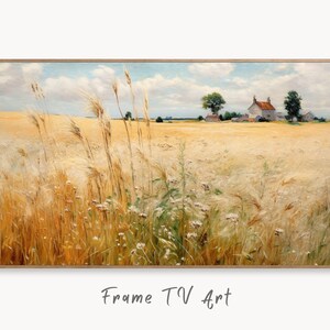 Illustration pour téléviseur avec cadre Samsung | Champ de blé | Peinture à l'huile de paysage | Art vintage de paysage de campagne | paysage vintage | Art mural numérique