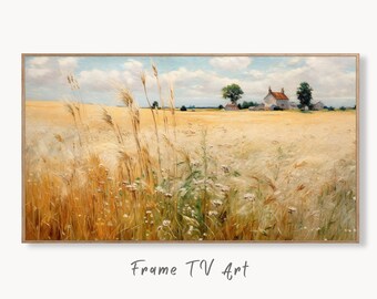 Samsung Frame TV Art | Wheat Field | Landscape Oil Painting | Vintage Country Landscape Art | Vintage Landscape | Digital Wall Art
