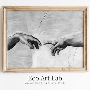 Michelangelo The Creation of Adam Famous Painting Reaching Hands in Black & White. PRINTABLE Vintage Classic Painting Downloadable Art