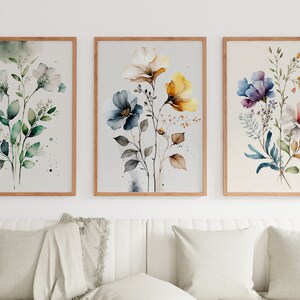 Botanical Print Set of 3. Watercolor Gallery Wall Art. Floral Printable ...