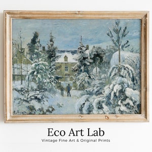 Snowy French Countryside Winter Landscape Vintage Painting. Printable Wall Art. Instant Download Snow Decor. Antique Oil Painting. Art Print