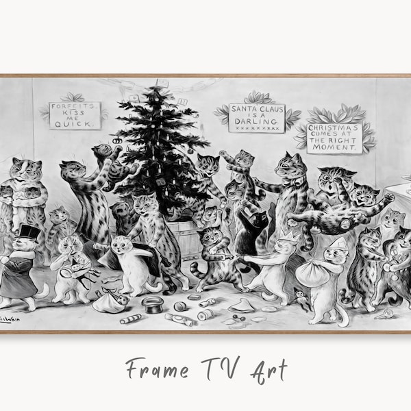 Samsung Frame TV Art 4K Retro Christmas Cats Postcard. Vintage Christmas Wall Decor. Instant Download. Louis Wain Art for Samsung Frame TV